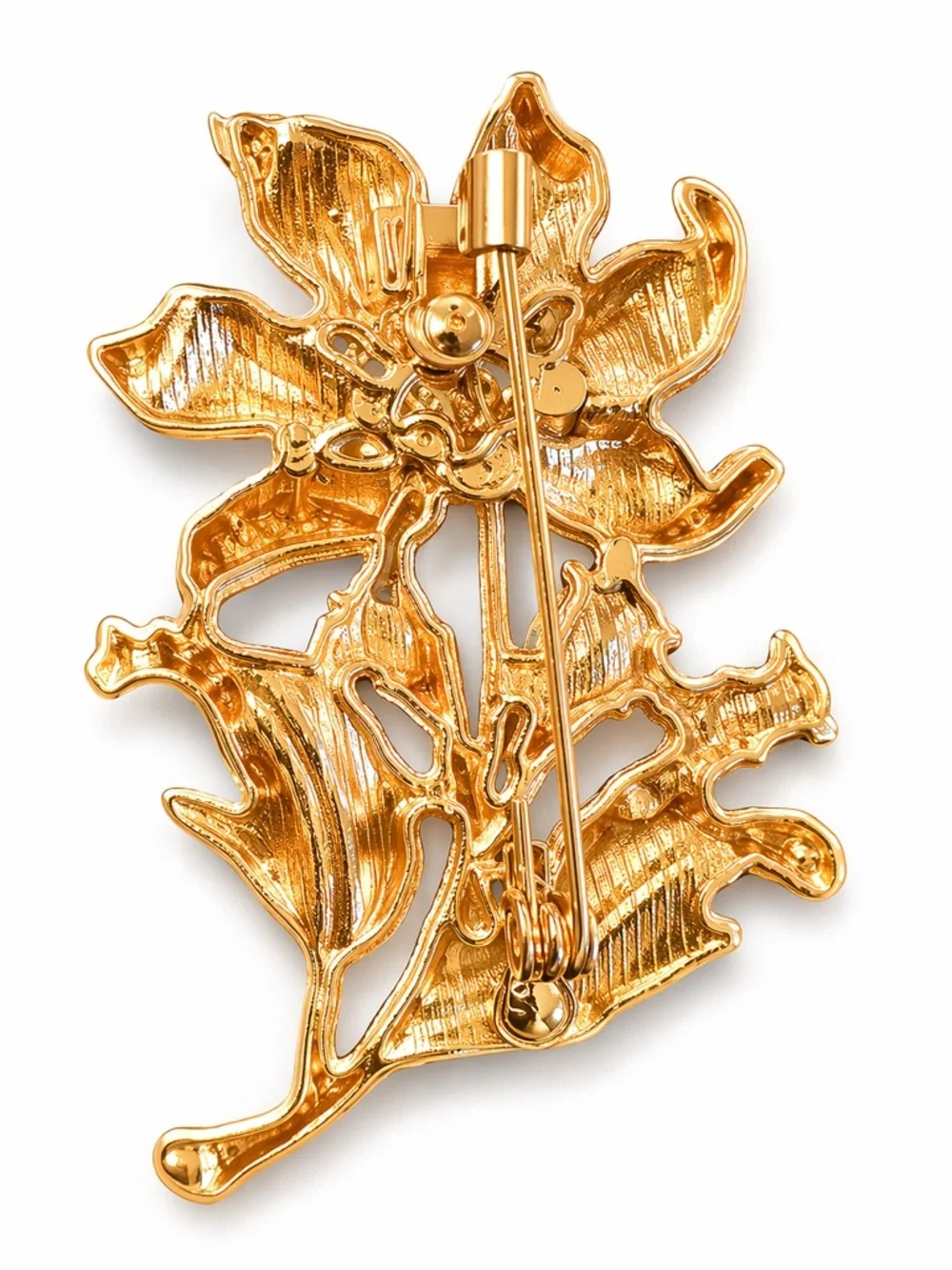 Vintage Style Yellow Enamel Flower Brooch Pin Blue Glass Rhinestone Gold Tone
